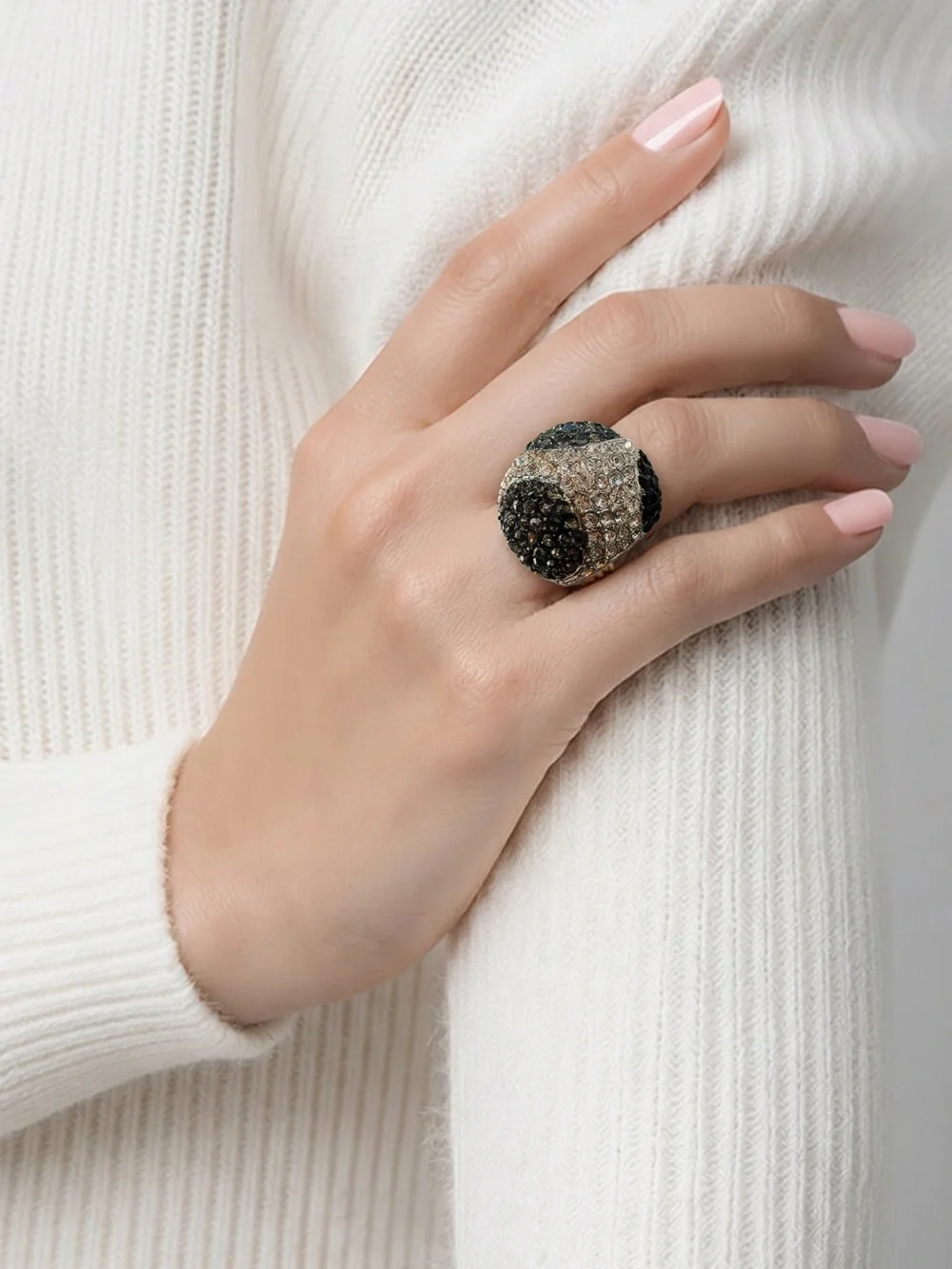 Art Deco Big & Bold Cocktail Dome Ring Black & White CZ’s Size 6 - 7
